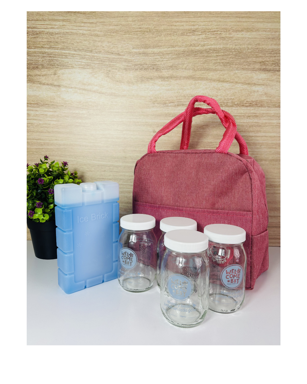 Kit de transporte de leche materna con frascos de vidrio