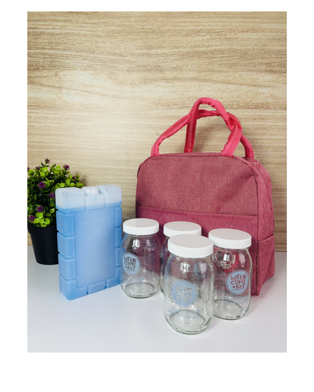 Kit de transporte de leche materna con frascos de vidrio