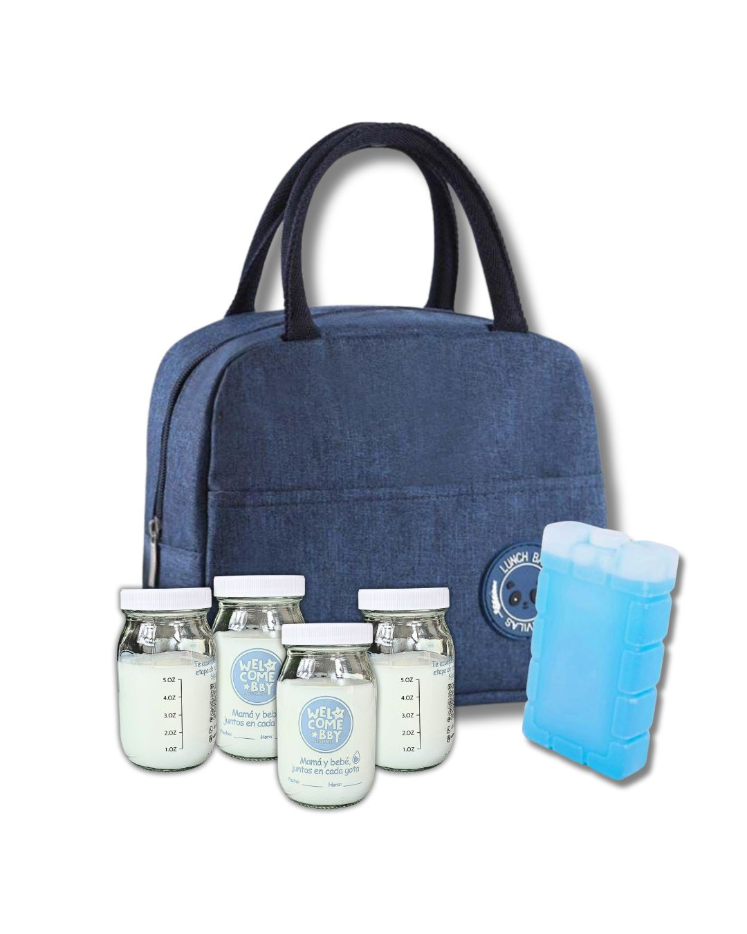 Kit de transporte de leche materna con frascos de vidrio