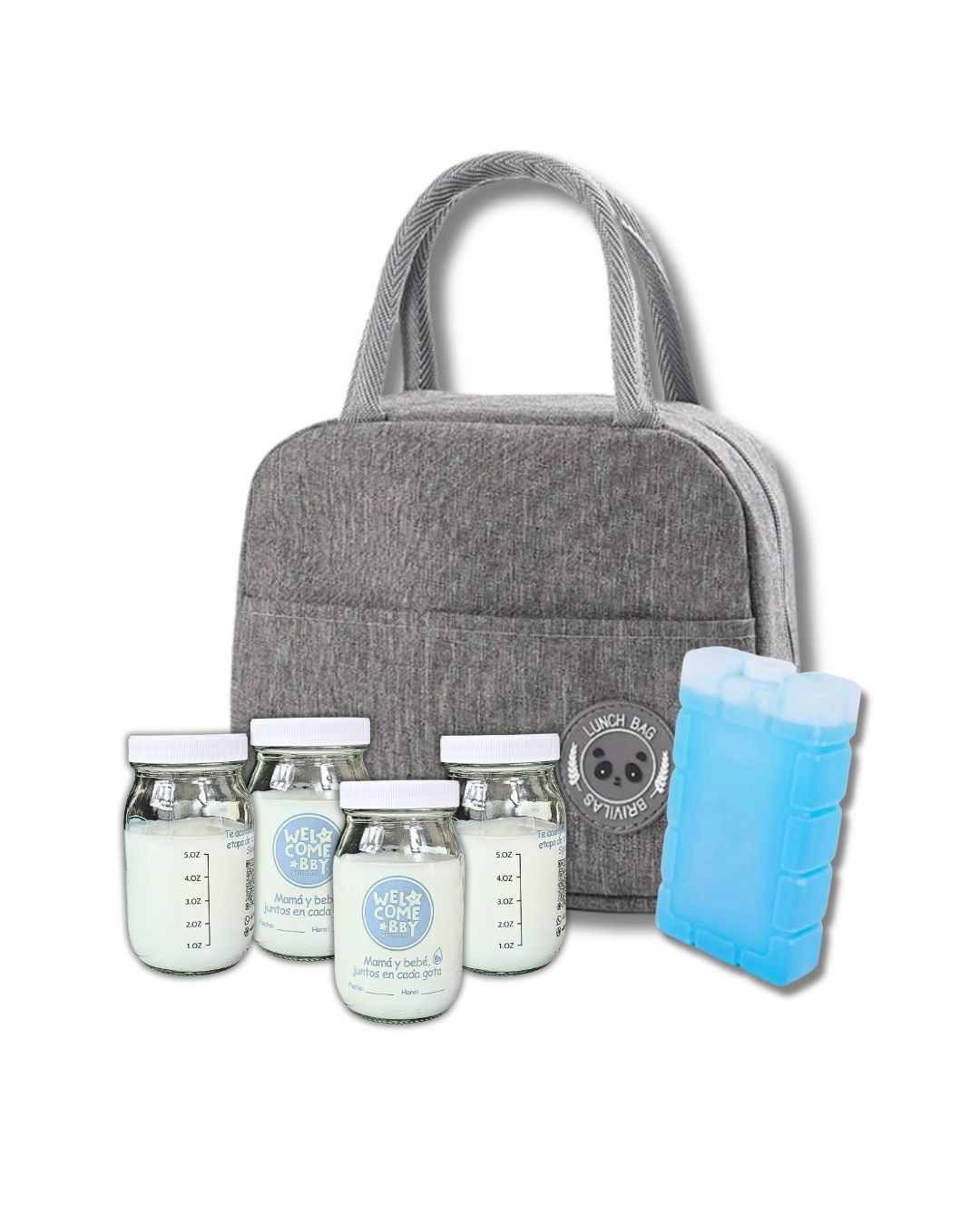 Kit de transporte de leche materna con frascos de vidrio