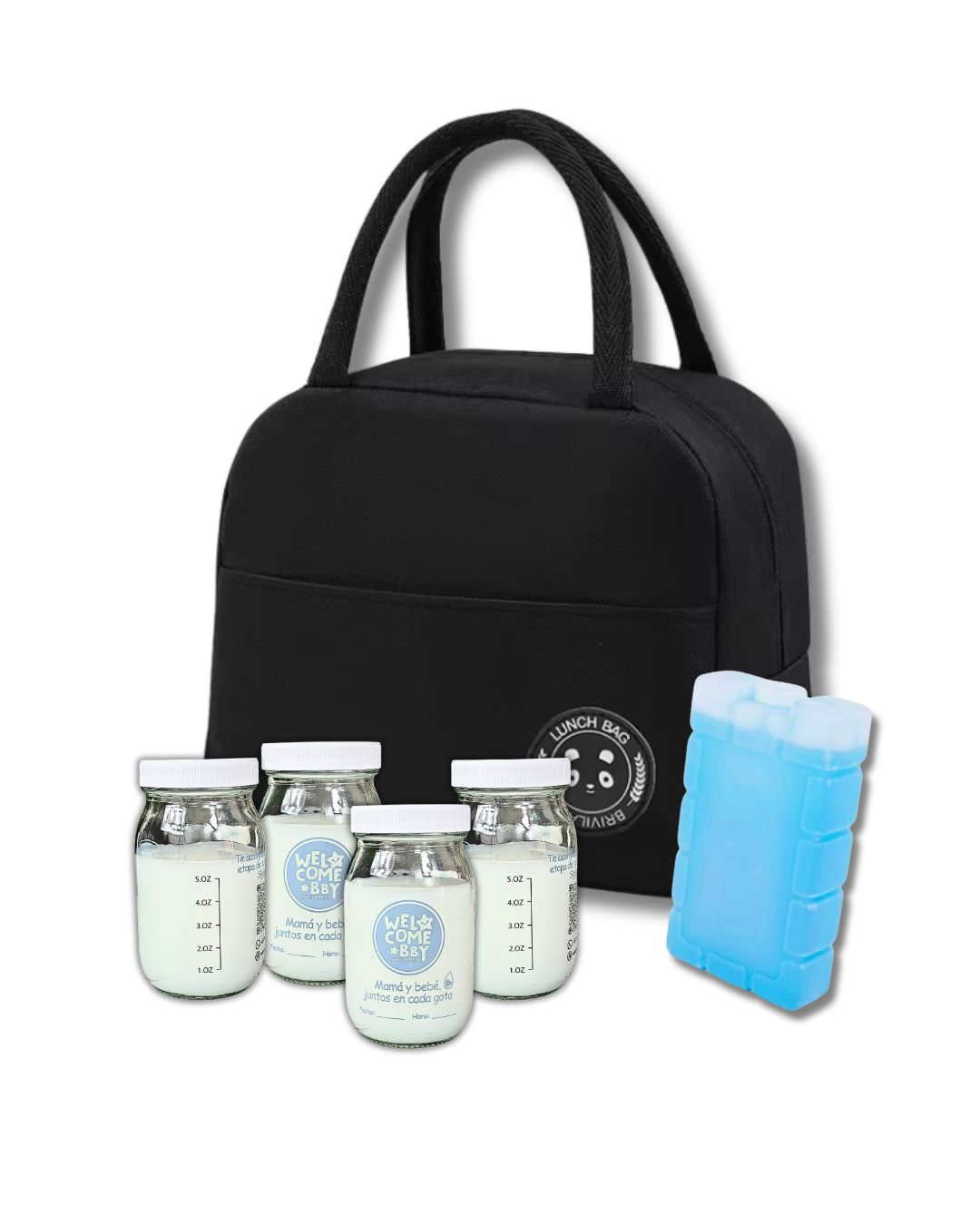 Kit de transporte de leche materna con frascos de vidrio
