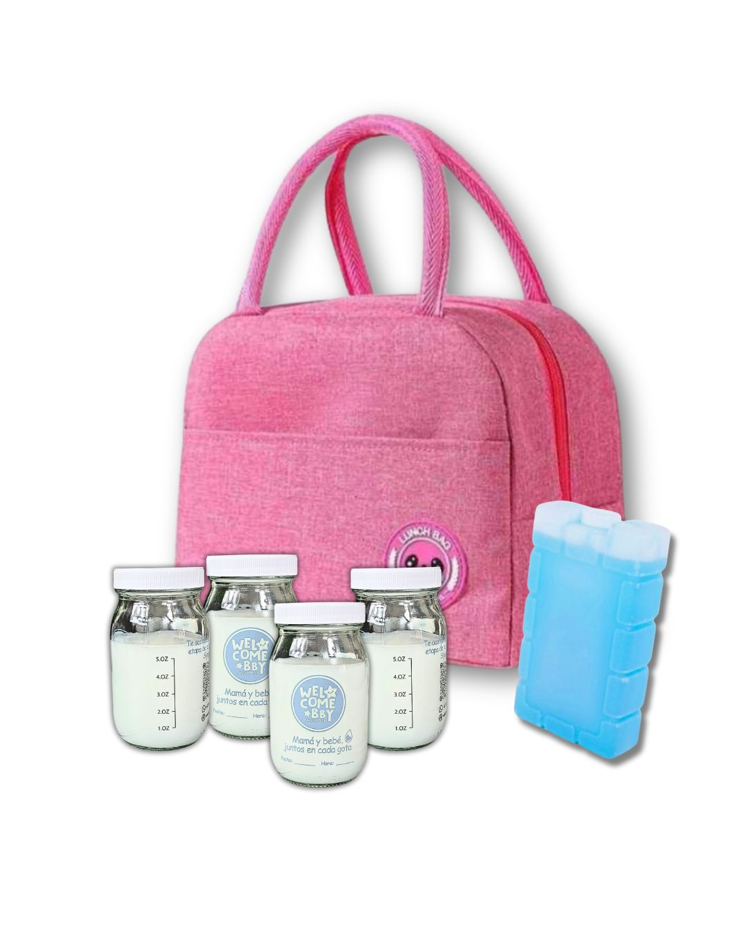 Kit de transporte de leche materna con frascos de vidrio